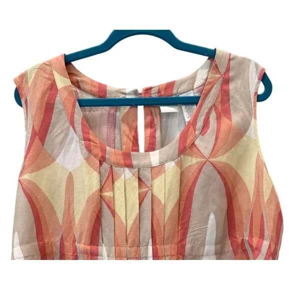 Emma James Sleeveless Abstract Print Top Back Ribbon Tie Size 18 Linen Blend - Picture 2 of 6